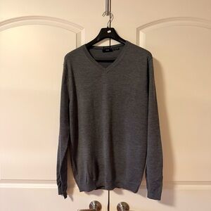 Boss Extra Fine Merino Wool Grey V-Neck Sweater for Men - Size XL